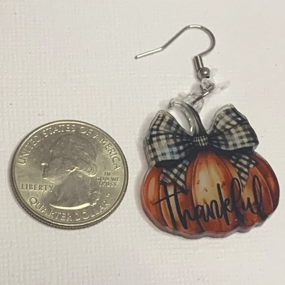 Pumpkin Earring, Fall Earring, Funny Food Earring, Gift, Thanksgiving Earring - Picture 4 of 4